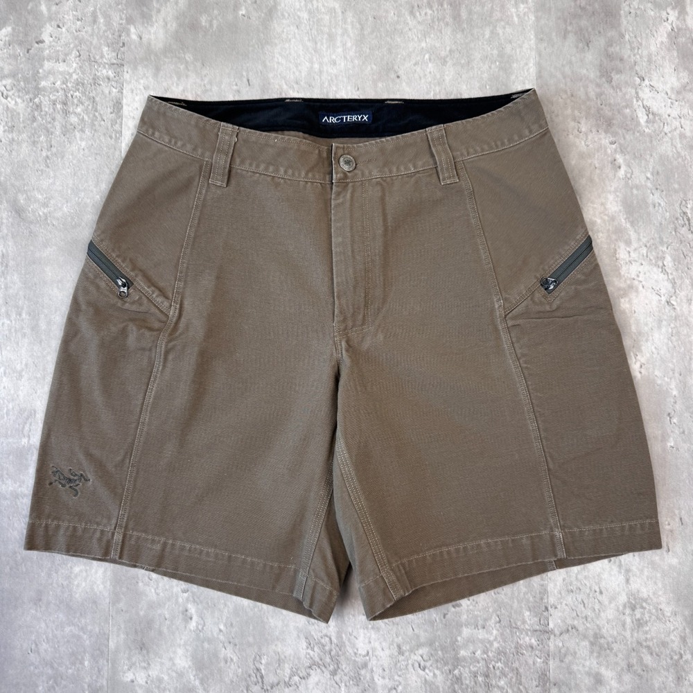 Arc'teryx Gamut Shorts Womens 8 Brown Cotton Canvas Hiking Zip Pockets Traverse